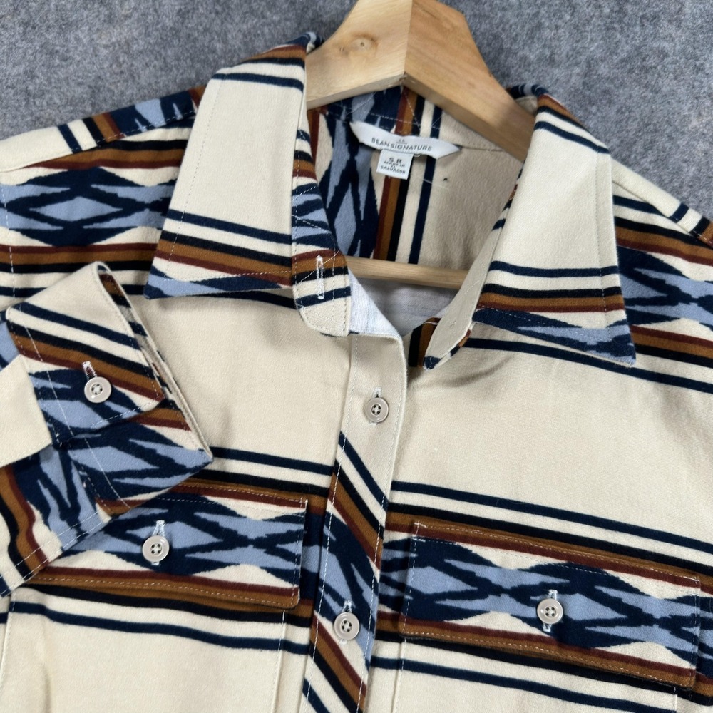 LL Bean Signature Shirt Womens Small Beige Southwestern Stripe Chamois Tunic